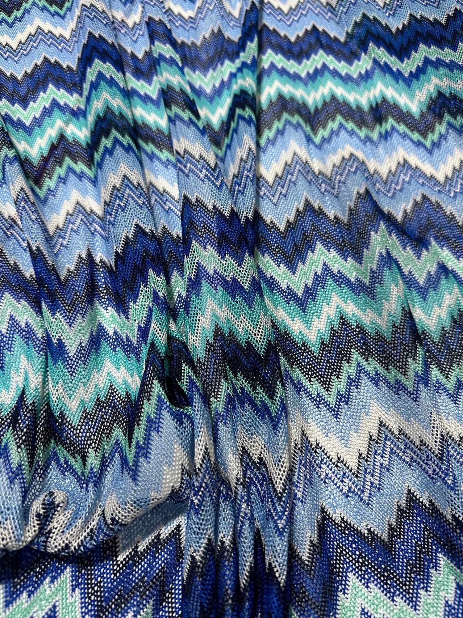 Mesh Fabric, Zigzag Knit Jersey Fabric, luxury Fabric, italian Fabric, dress, pareo, shirt, craft, blouse, Blue White color Chevron Fabric - Whotex Online Fabric Store