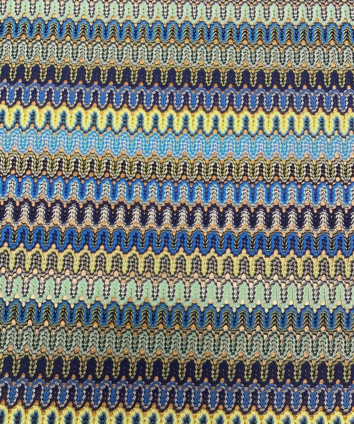 Mesh Fabric, Zigzag Pattern Yellow And Blues - Whotex Online Fabric Store