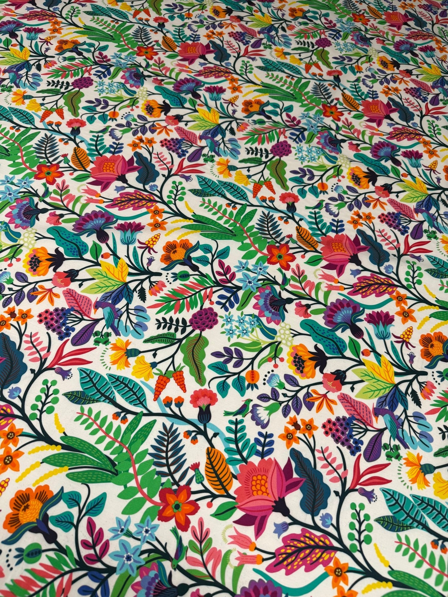 Mexican Flowers Organic Cotton Poplin Fabric by the Metre - Whotex Fabrics London