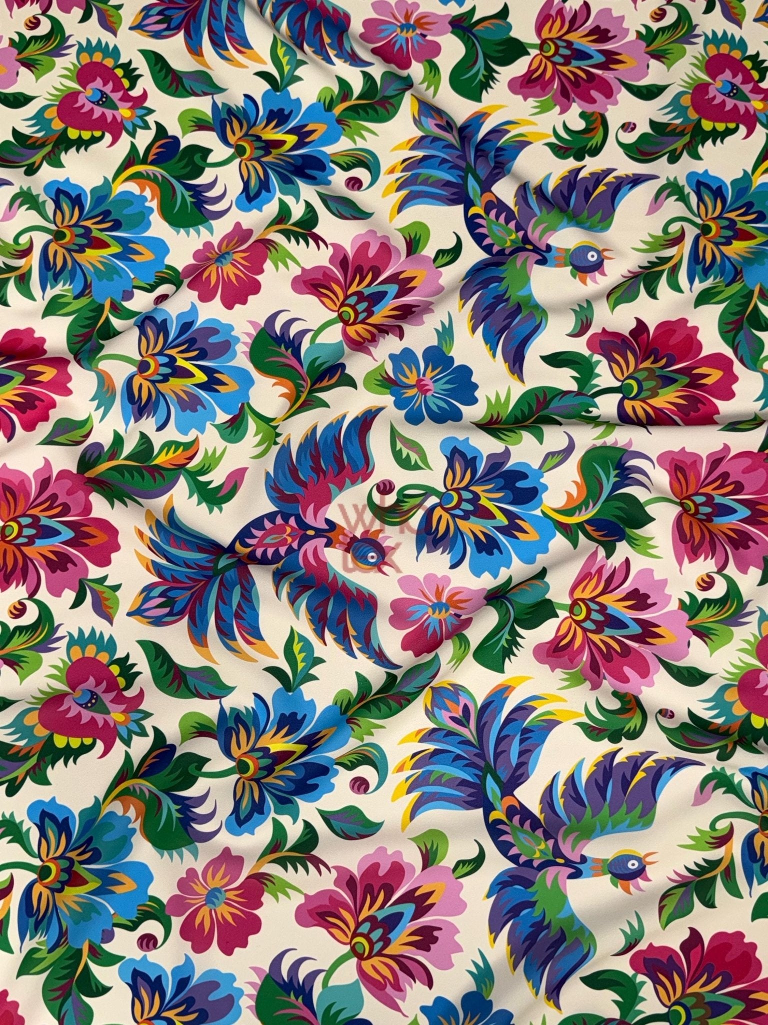 Mexican Flowers Pattern Fabric, Multicolor Otomi Bird Fabric - Whotex Online Fabric Store