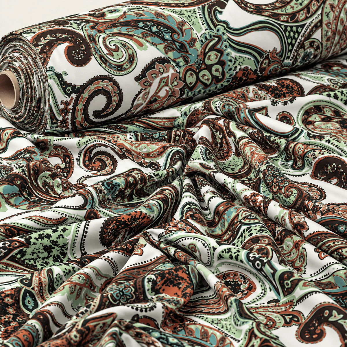 Mint Green Paisley Fabric by the Metre - Whotex Fabrics London