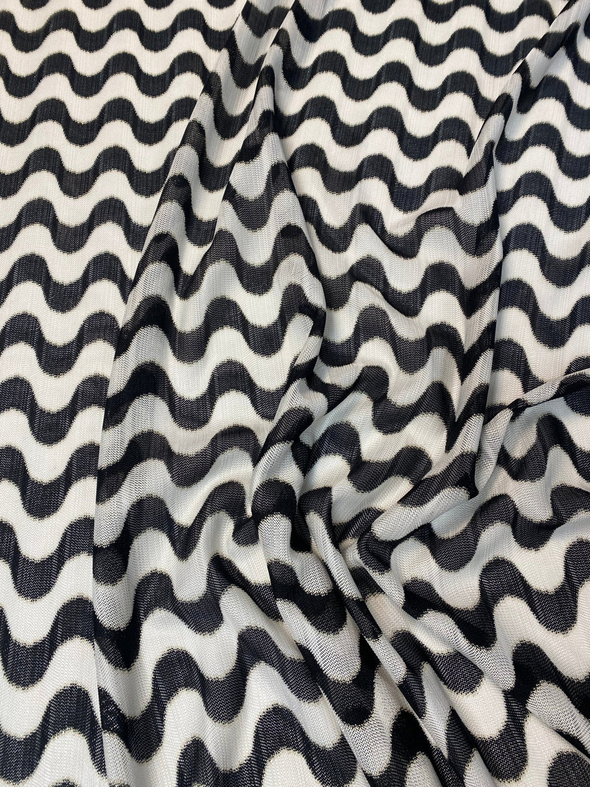 Monochrome Wave Mesh Fabric by the Metre - Whotex Fabrics London