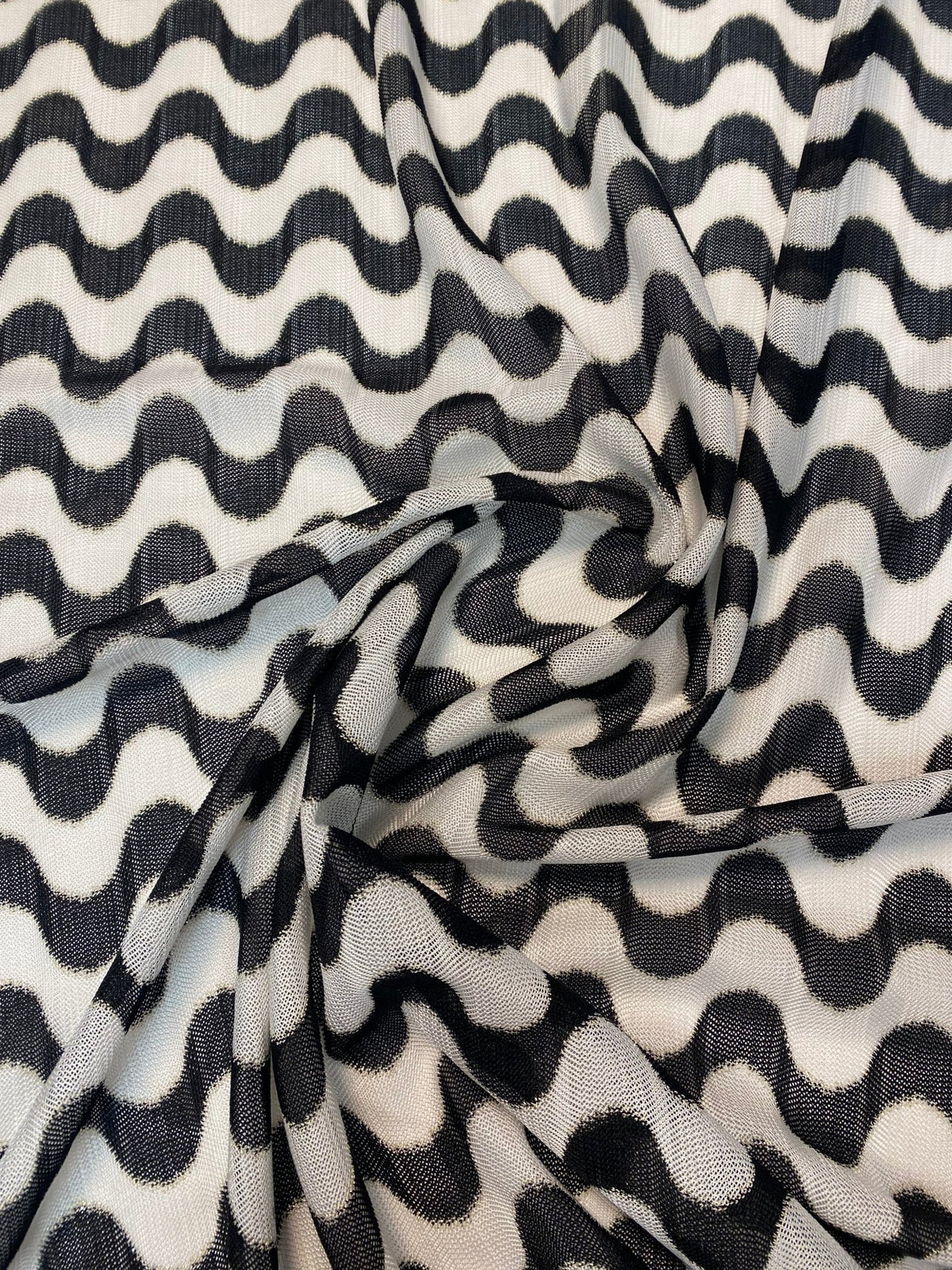 Monochrome Wave Mesh Fabric by the Metre - Whotex Fabrics London