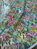 Multicolor Leopard Pattern Sequin Fabric, 2 - Way Stretch Sequin Fabric By The Yard - Whotex Online Fabric Store