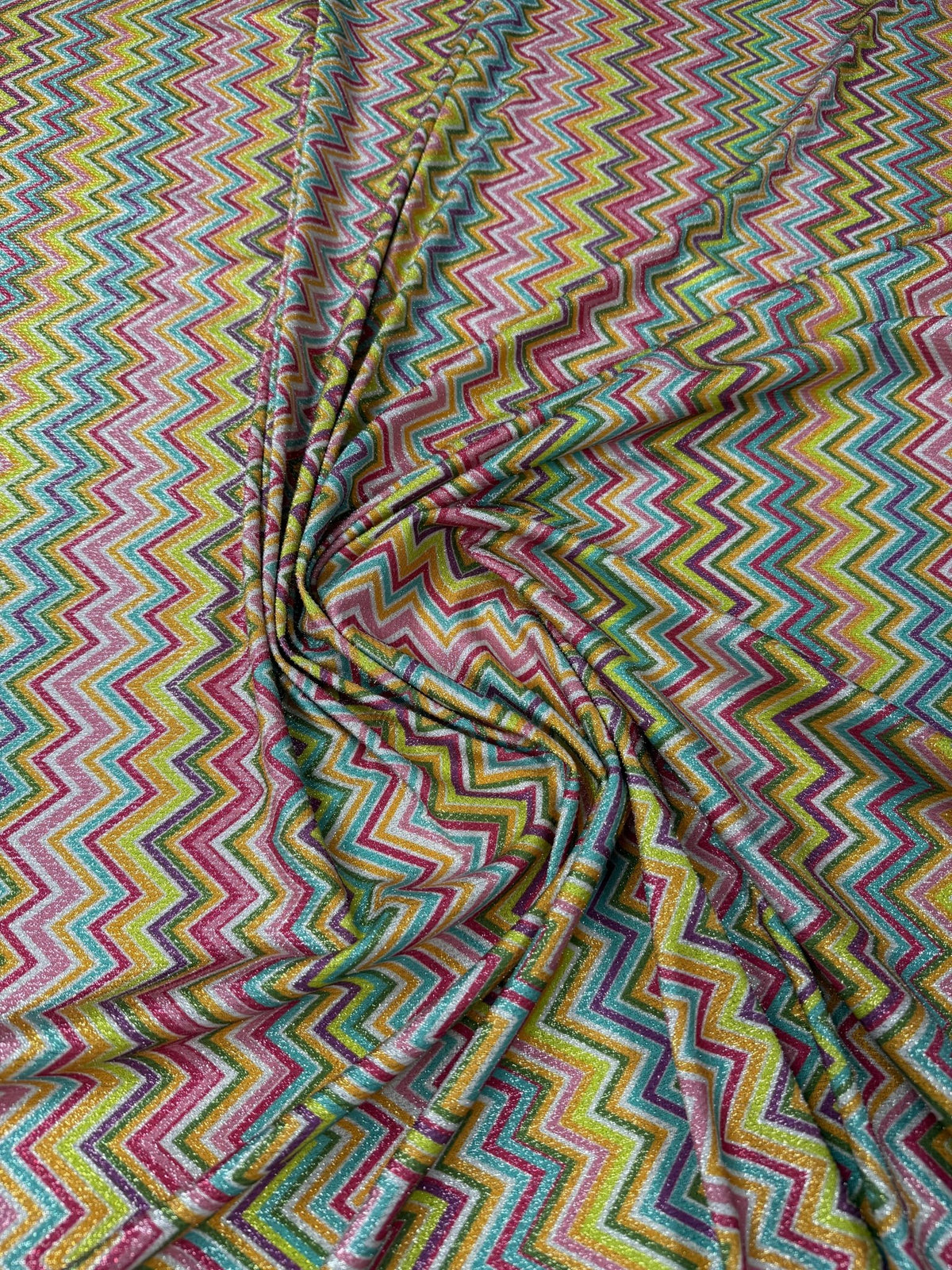 Multicolor Shimmer Zigzag Knit Fabric - Whotex Fabrics London