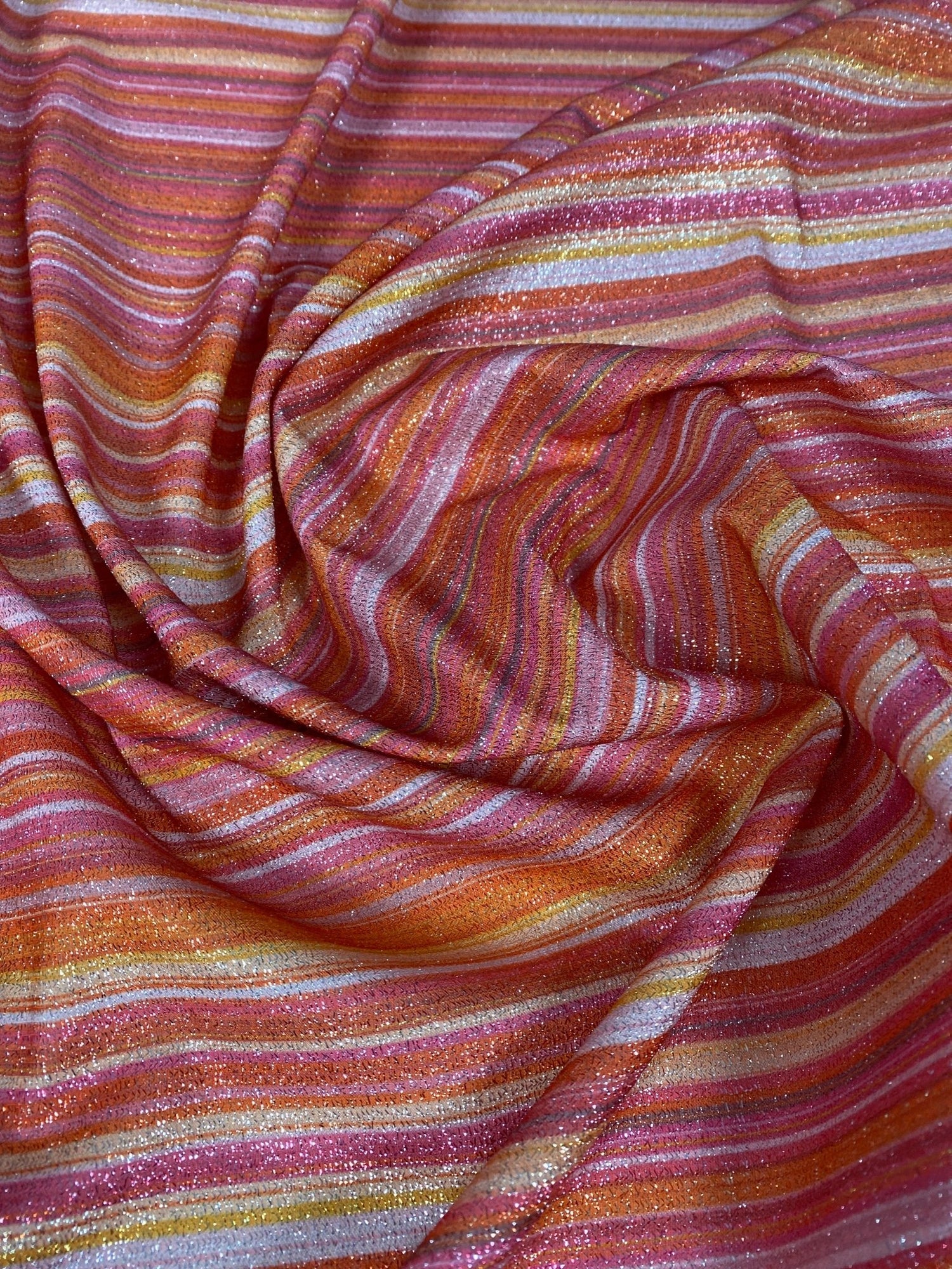 Multicolor Striped Glitter Fabric – Red, Orange & Pink Tones - Whotex Online Fabric Store