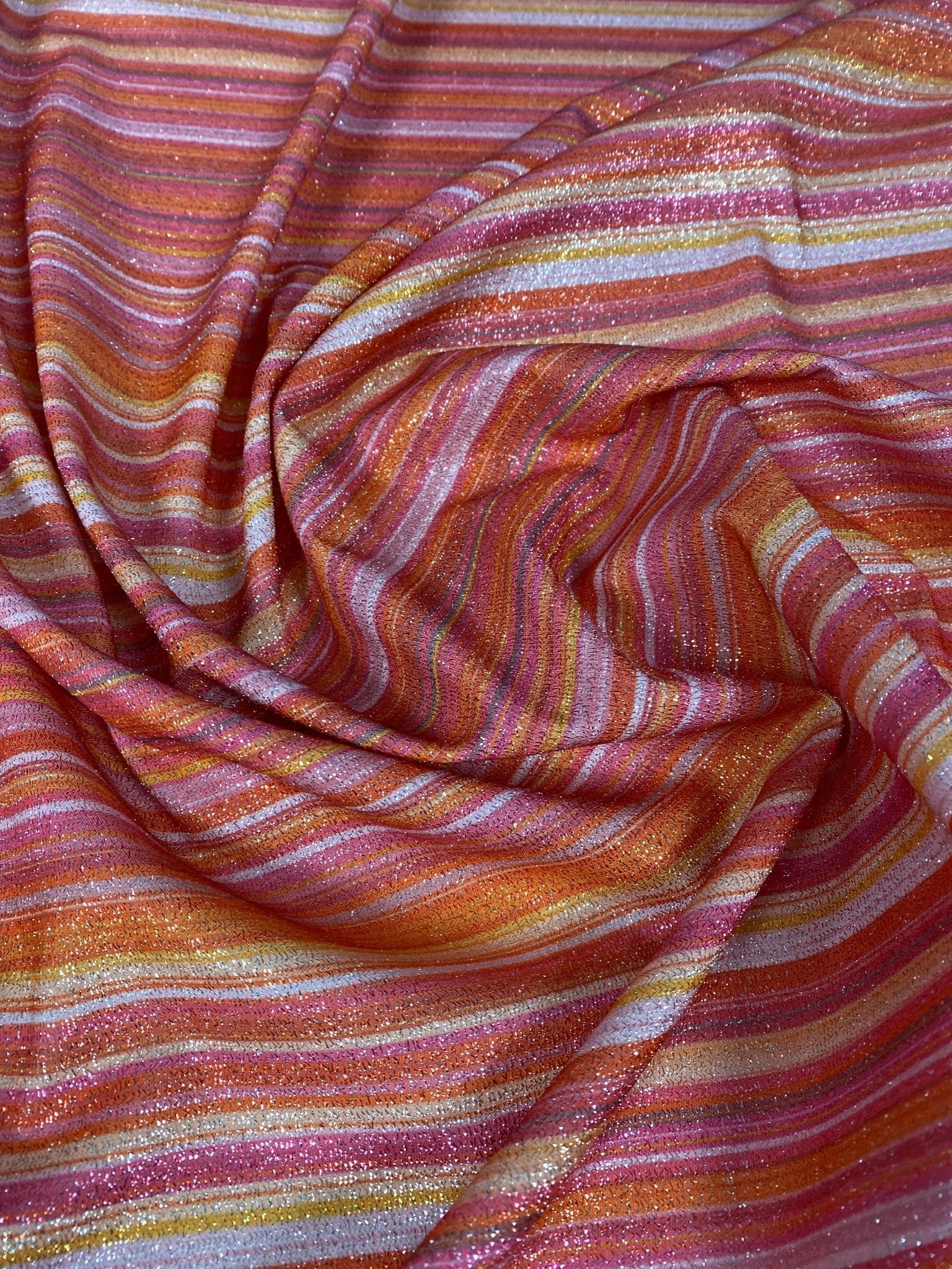 Multicolor Striped Glitter Fabric – Red, Orange & Pink Tones - Whotex Online Fabric Store