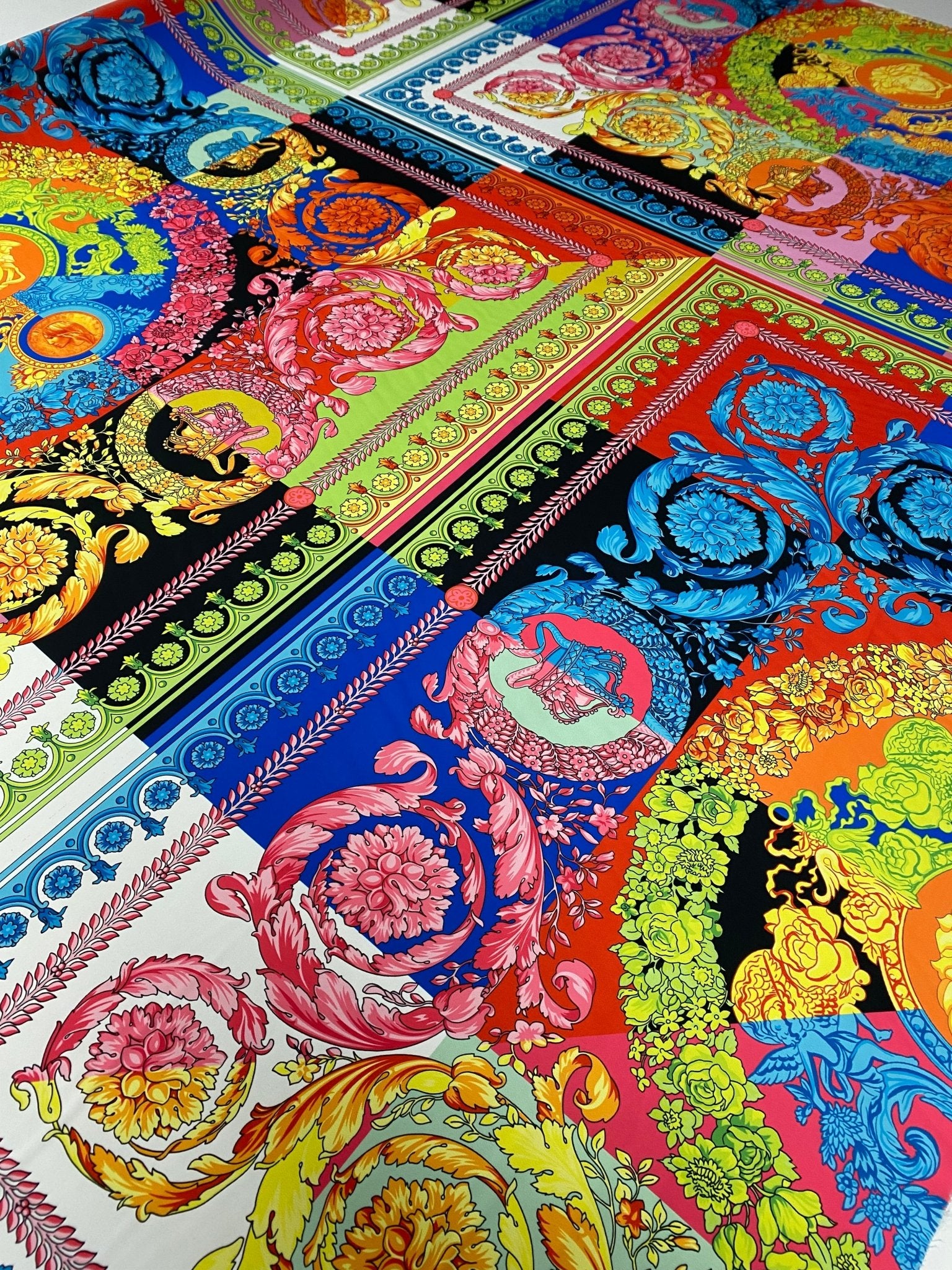 Multicolour Baroque Crepe Fabric by the Metre – Vibrant Style - Whotex Fabrics London