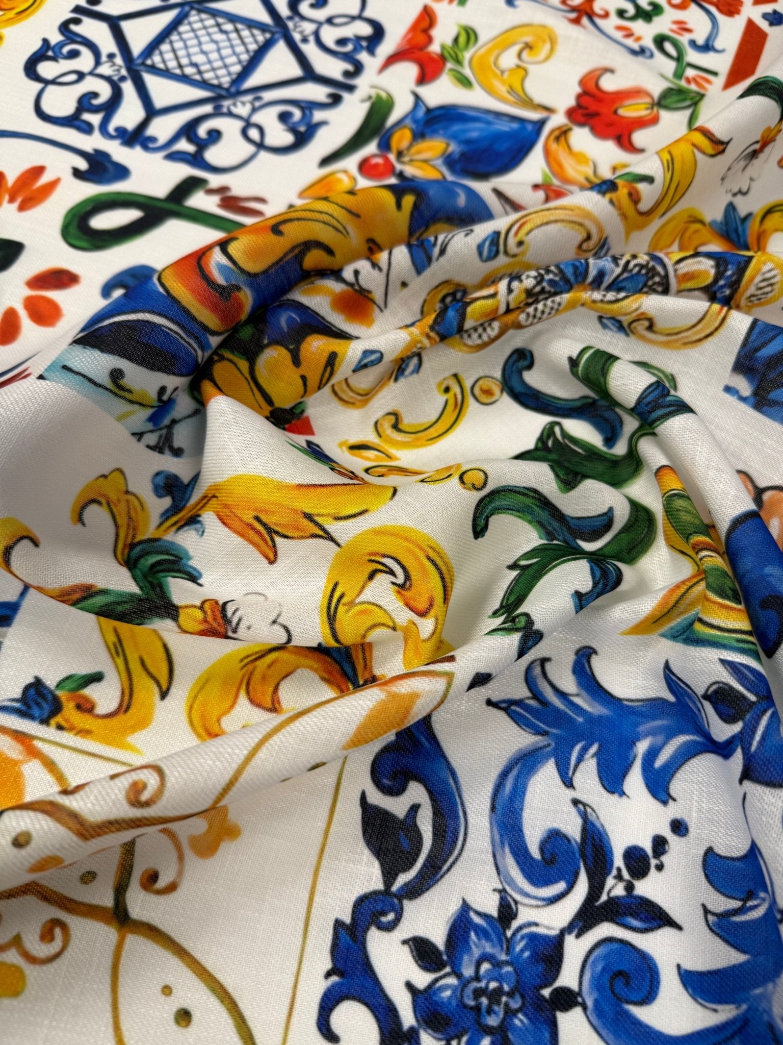 Multicolour Baroque Linen Fabric by the Metre - Whotex Fabrics London