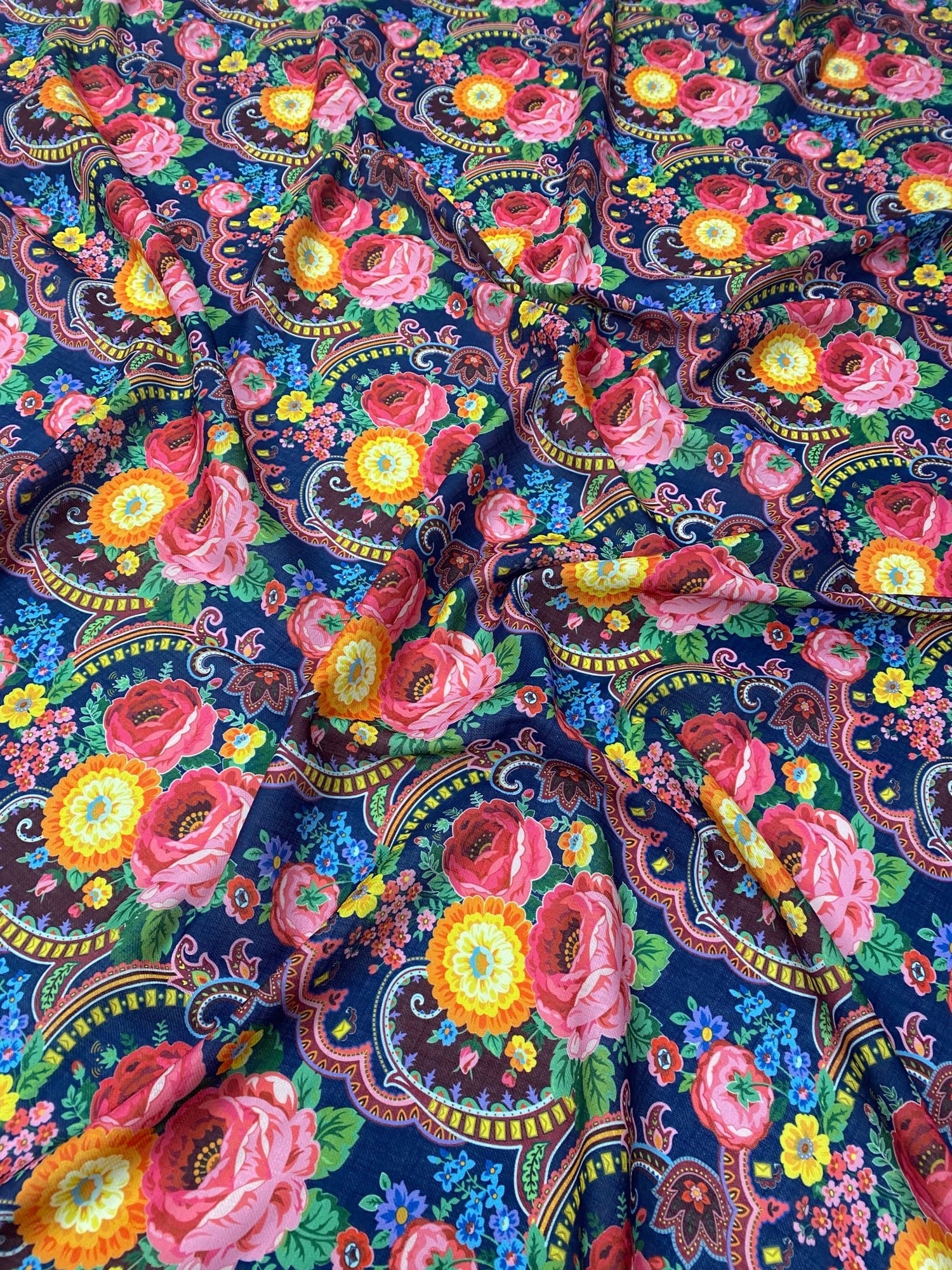 Multicolour Floral Linen Fabric by the Metre - Whotex Fabrics London