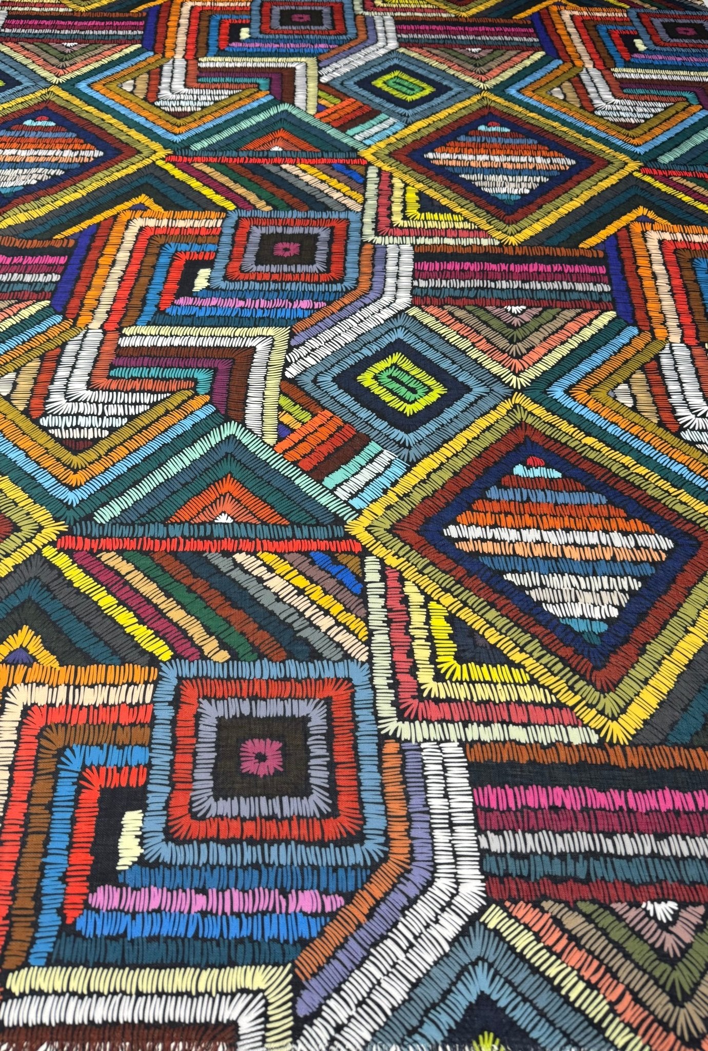 Multicolour Geometric Linen Fabric by the Metre - Whotex Fabrics London