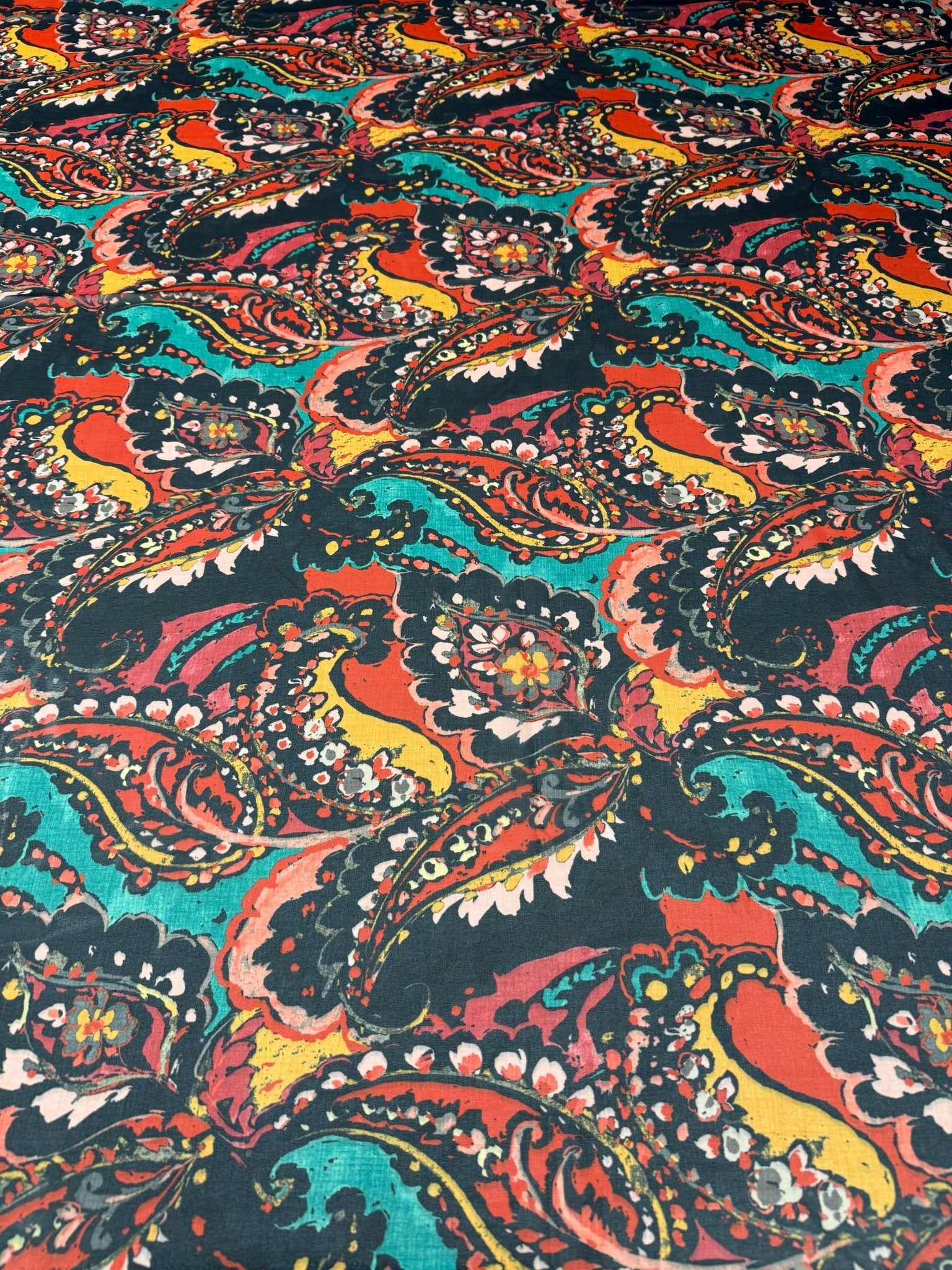 Multicolour Paisley Fabric – Soft Drape Dressmaking Cloth - Whotex Fabrics London