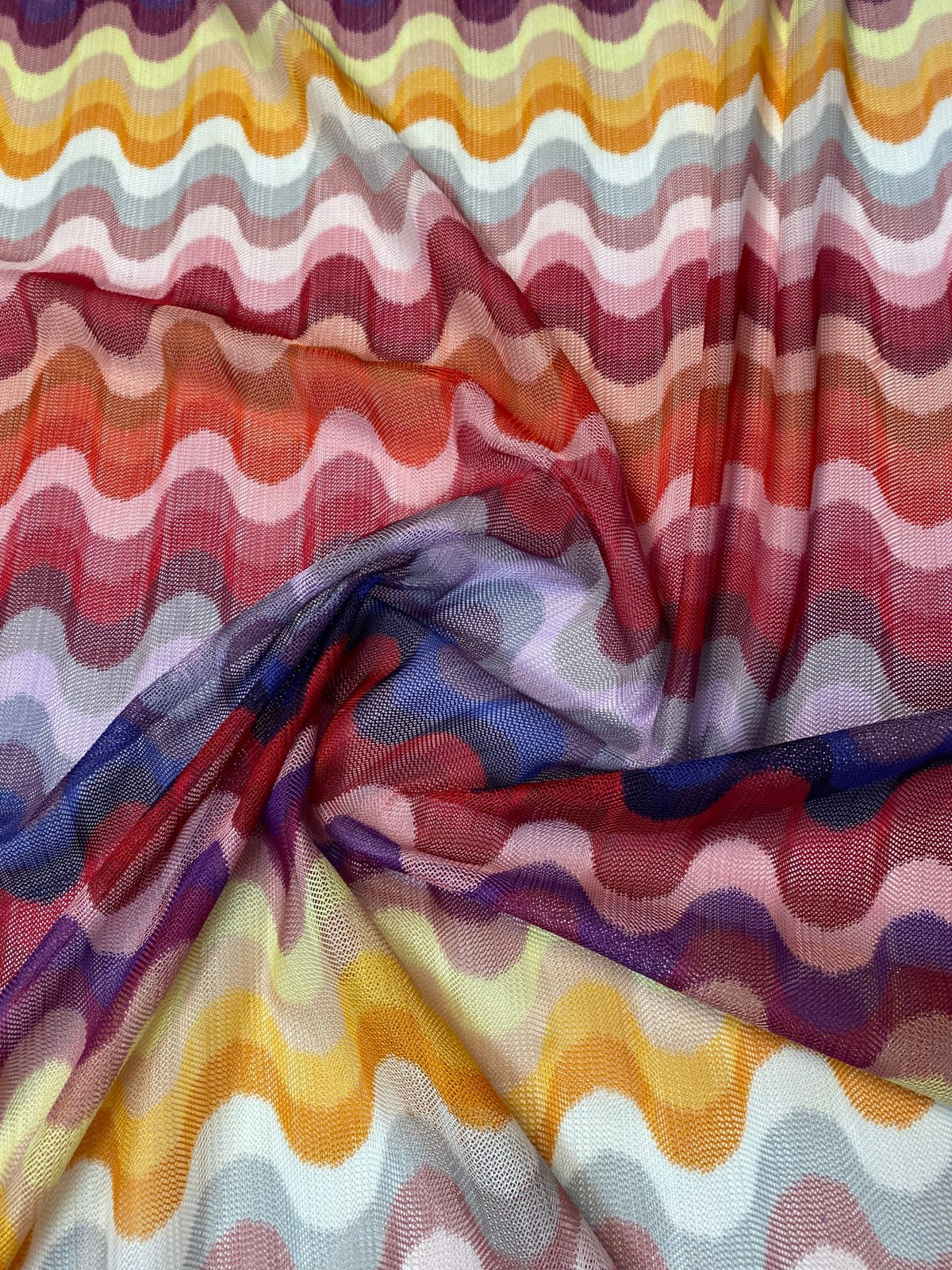 Multicolour Wave Mesh Fabric by the Metre - Whotex Fabrics London