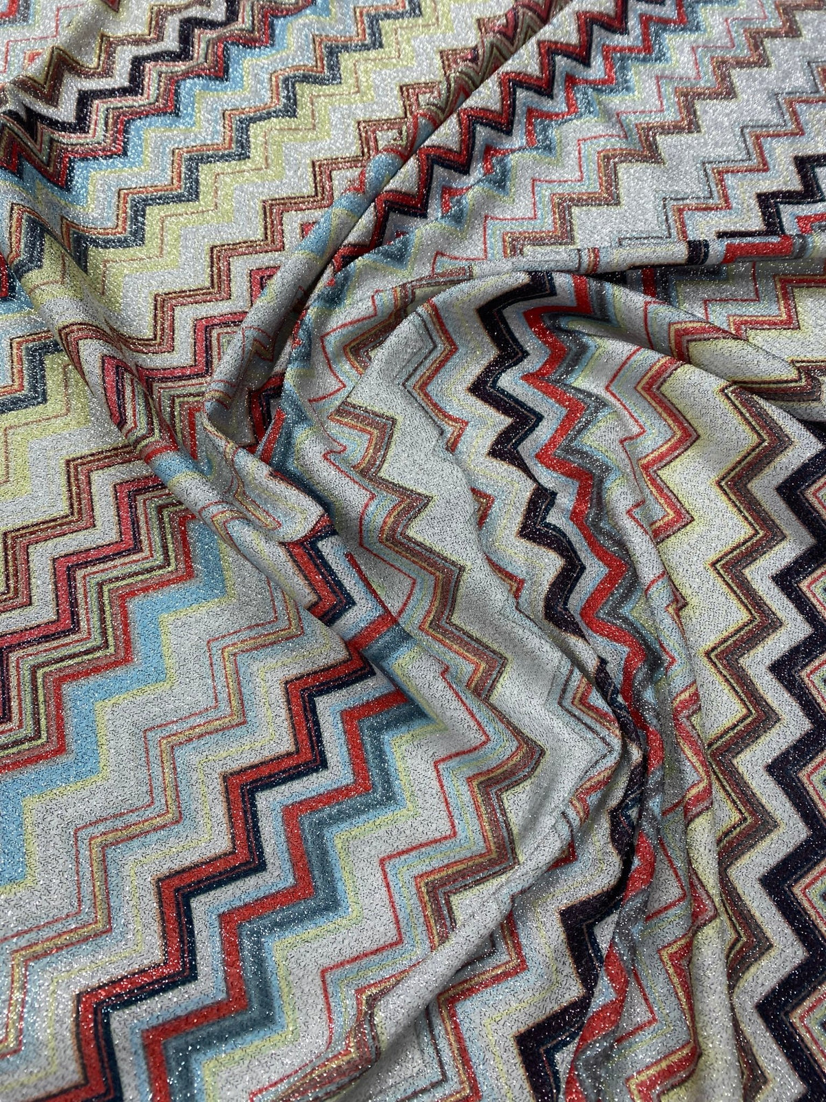 Multicolour Zigzag Lurex Fabric with Metallic Shine - Whotex Fabrics London