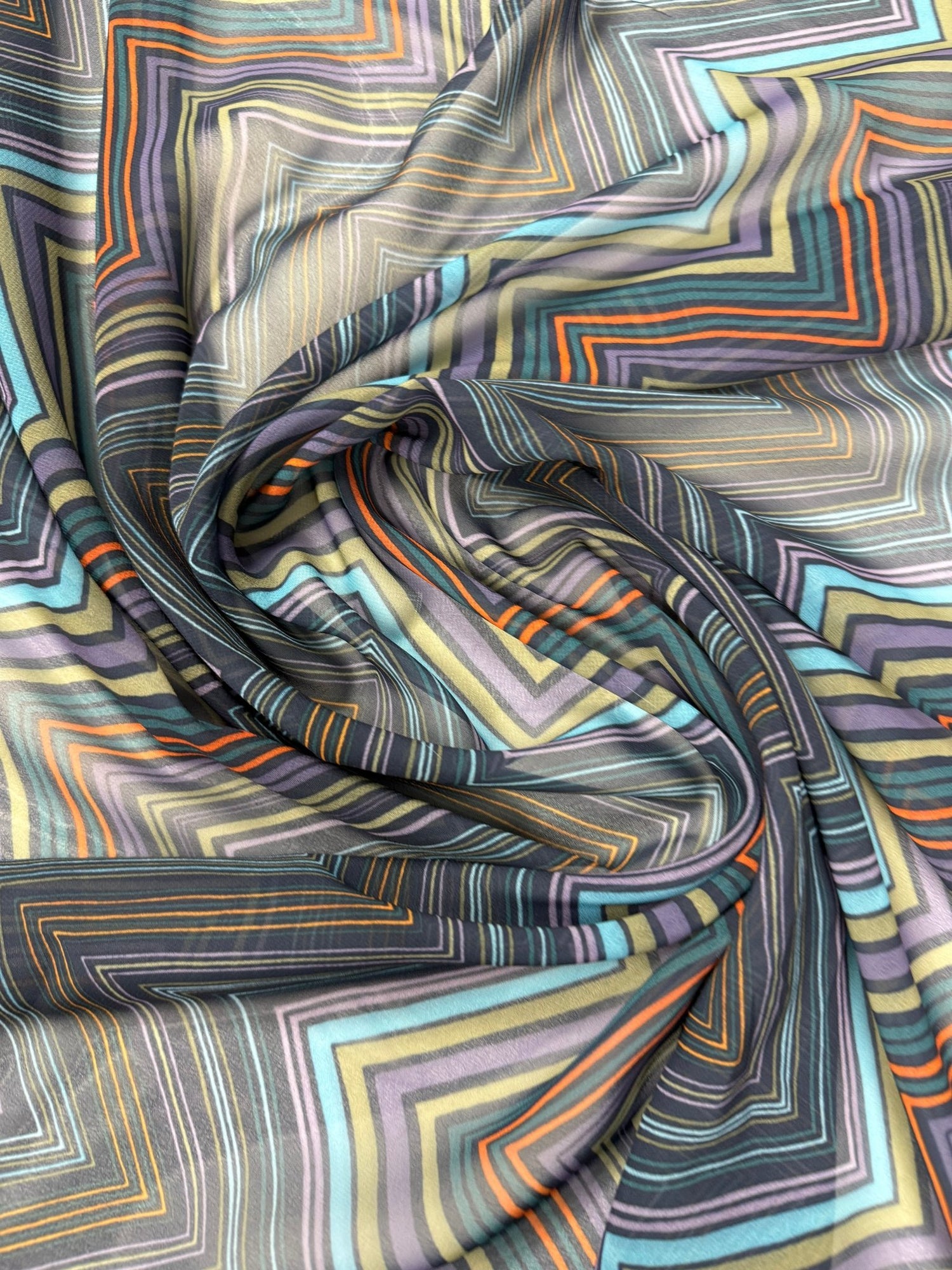 Multicolour Zigzag Print Fabric – Soft Drape Material - Whotex Fabrics London