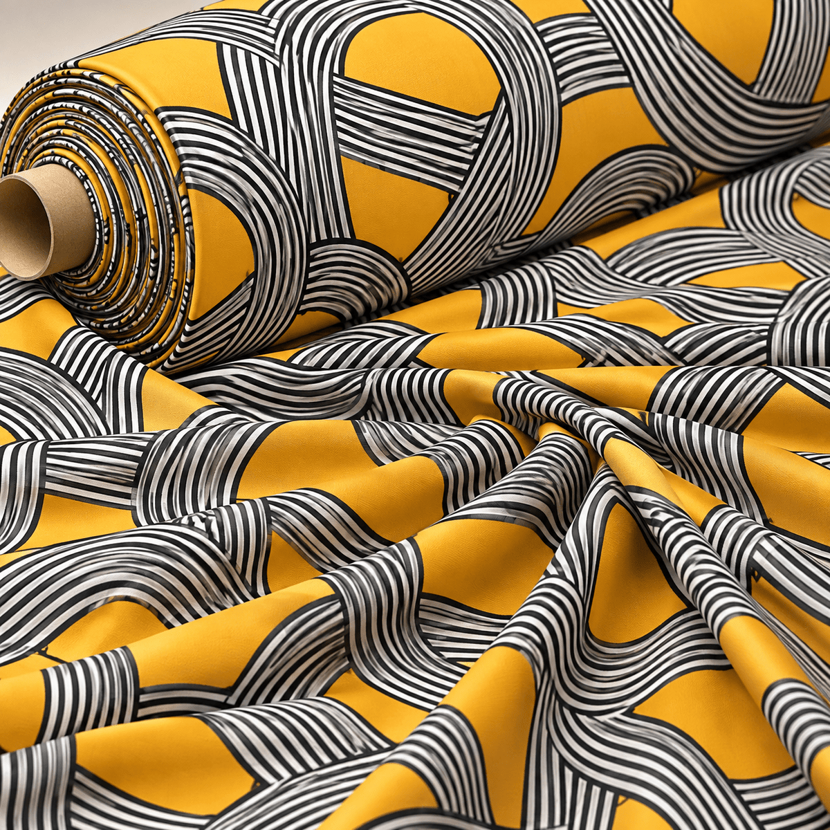 Mustard Geometric Pattern Fabric by the Metre - Whotex Fabrics London