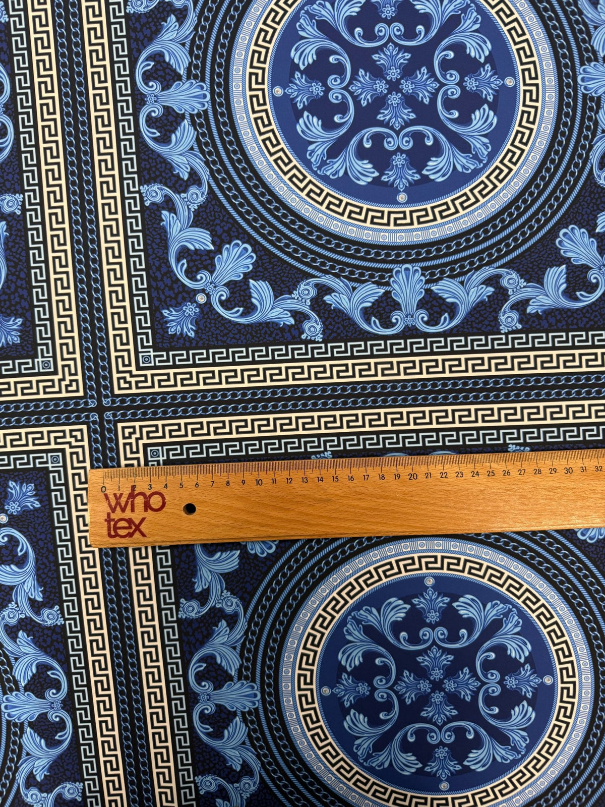 Navy Blue Baroque Greek Key Fabric By Metre - Whotex Fabrics London