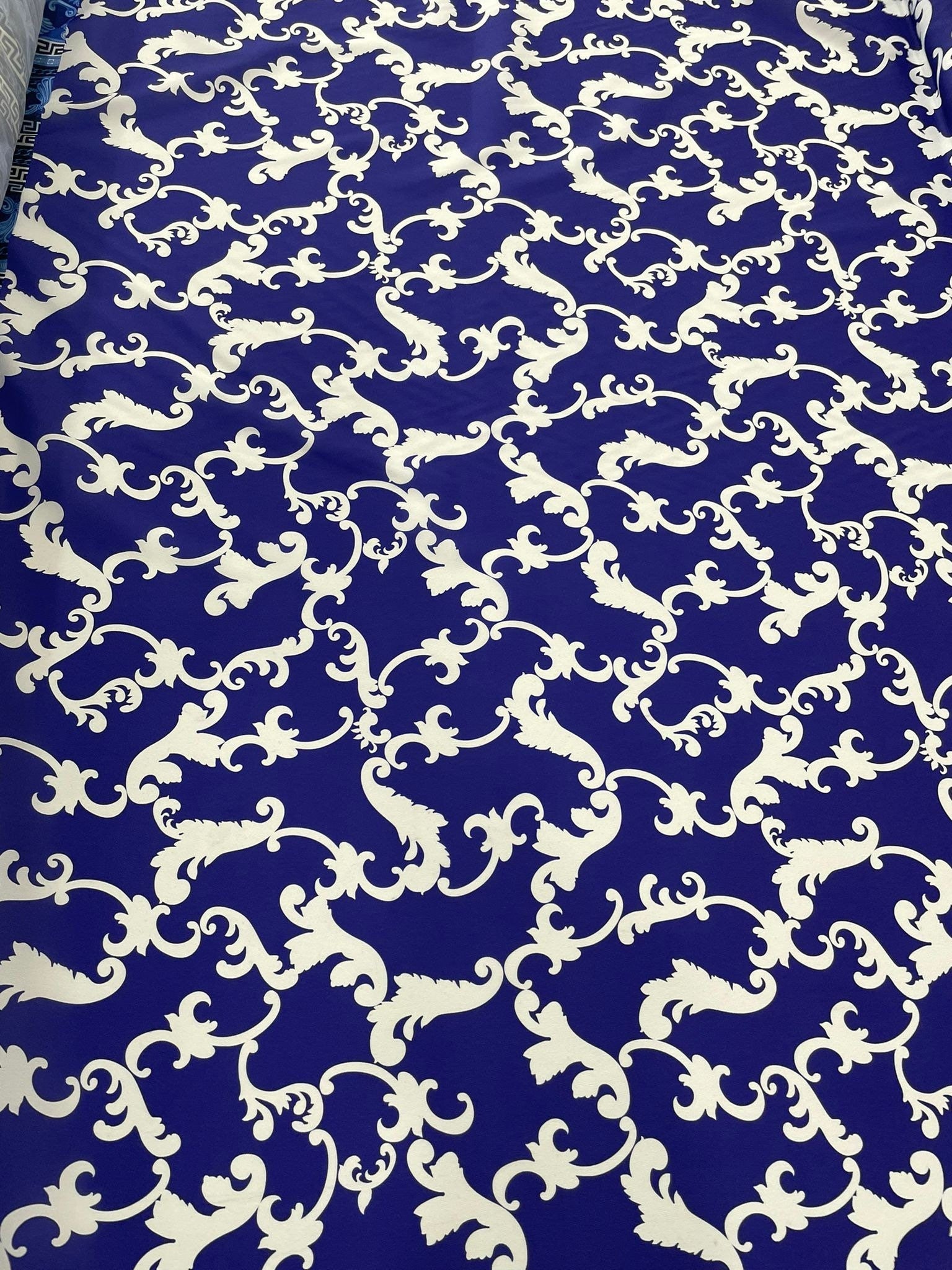 Navy Blue Crepe Fabric, Baroque Pattern Fabric - Whotex