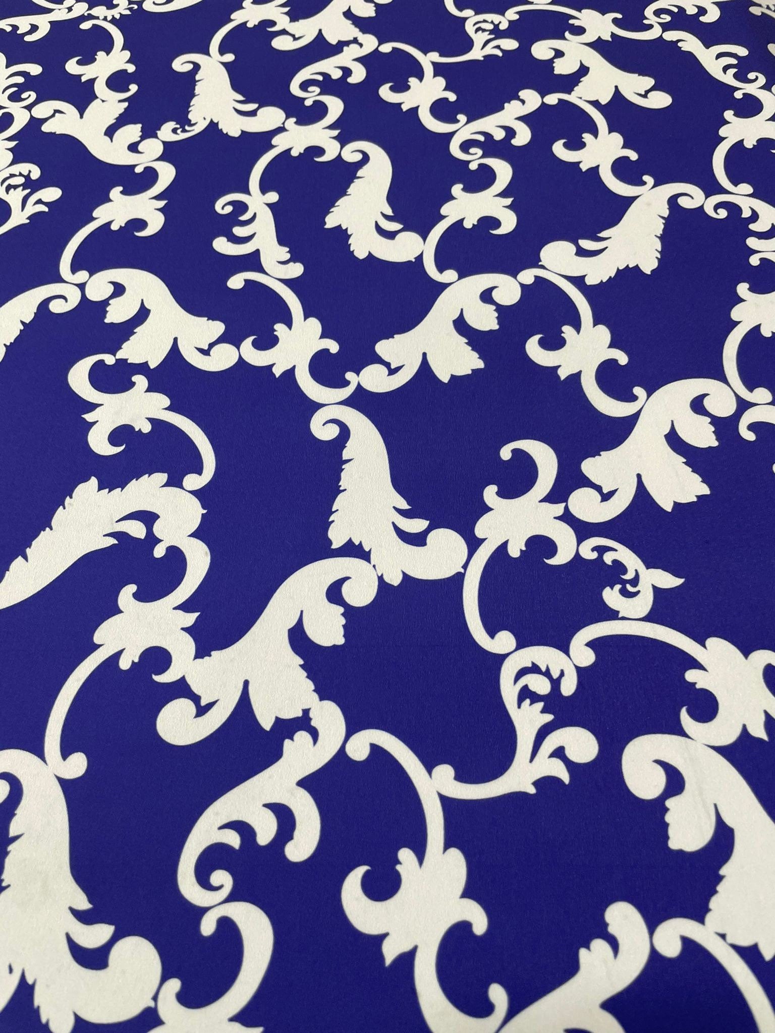 Navy Blue Crepe Fabric, Baroque Pattern Fabric - Whotex