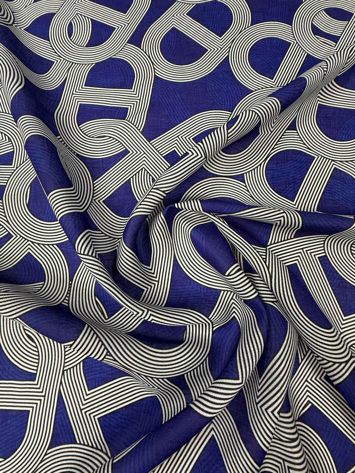 Navy Blue Geometric Pattern Fabric by the Metre - Whotex Fabrics London