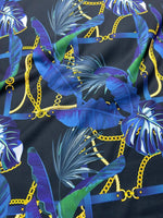 Navy Blue Leaf Fabric, Chain Pattern Fabric By The Yard - Whotex Online Fabric Store