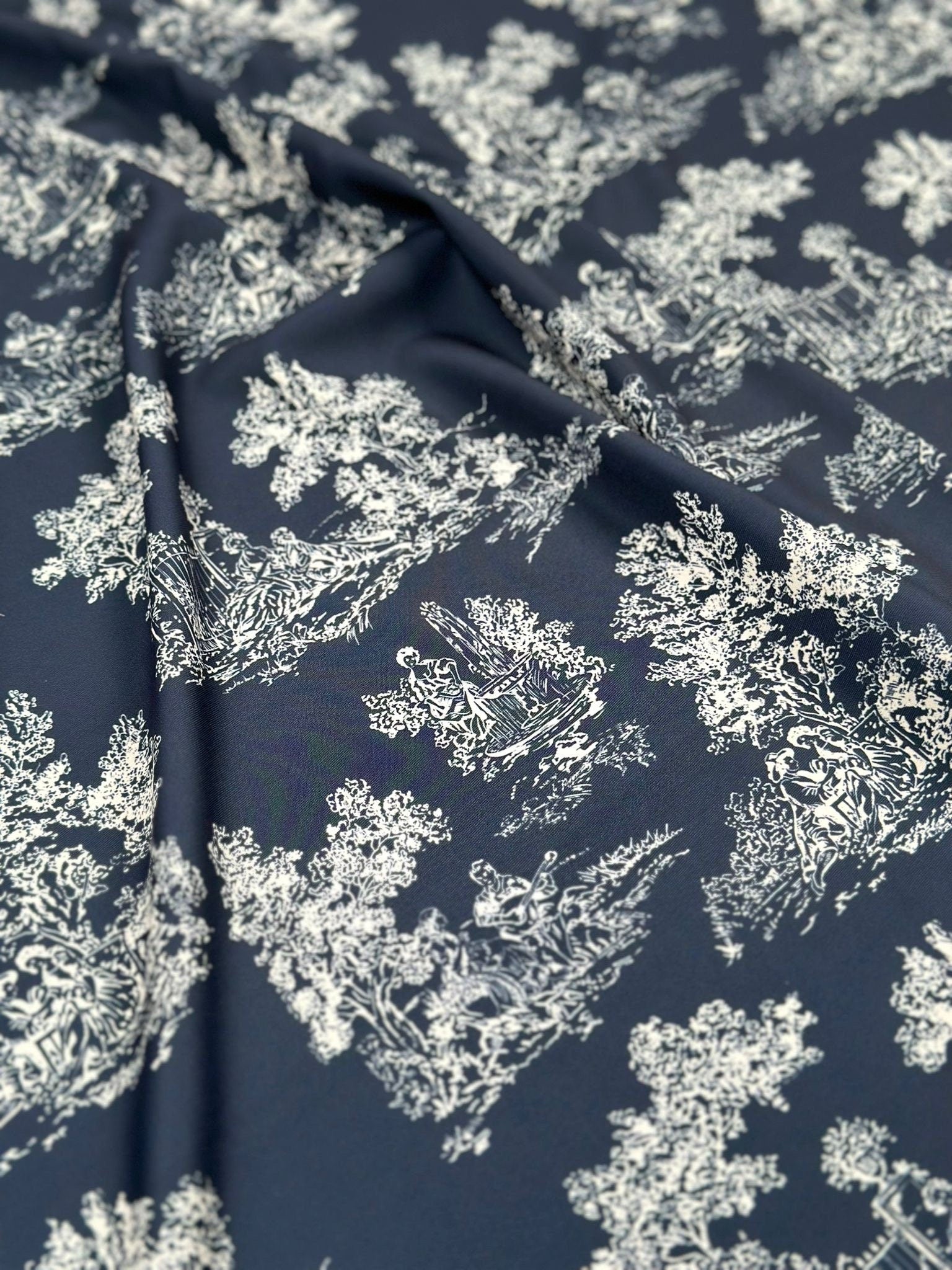 Navy Blue Silky Crepe Fabric, - Whotex