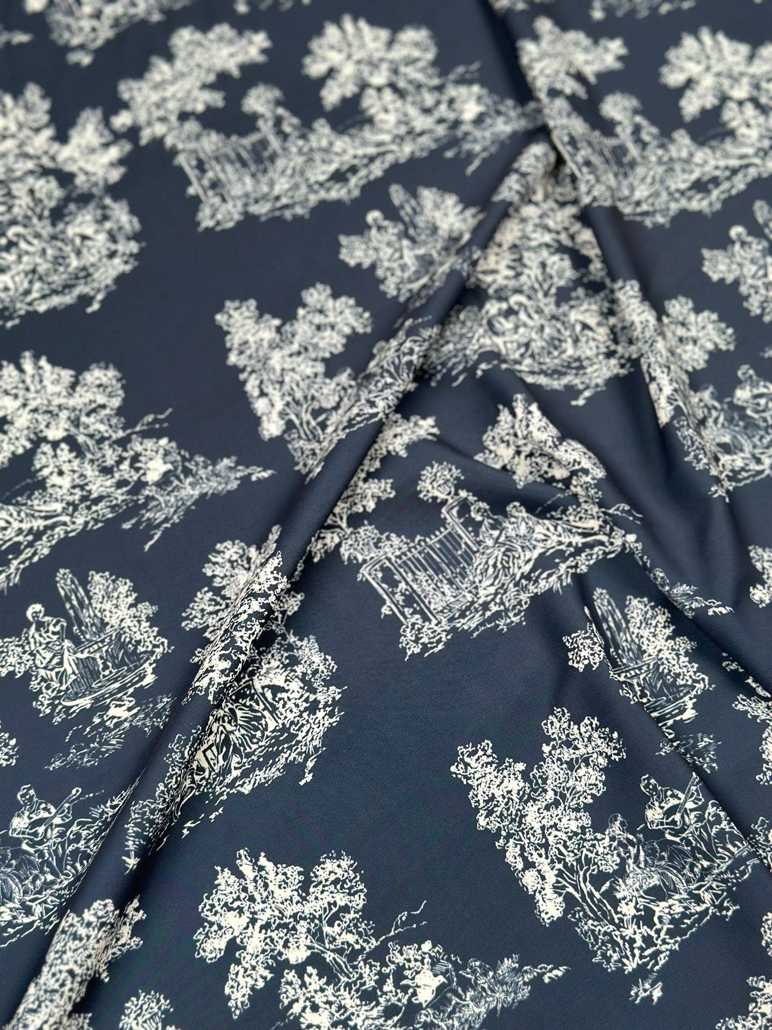 Navy Blue Silky Crepe Fabric, - Whotex