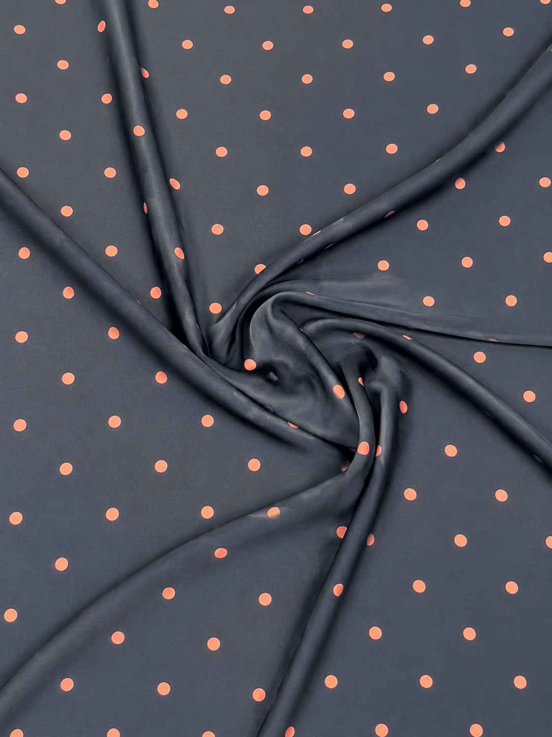 Navy Blue with Blush Pink Polka Dot Satin Fabric by the Metre - Whotex Fabrics London