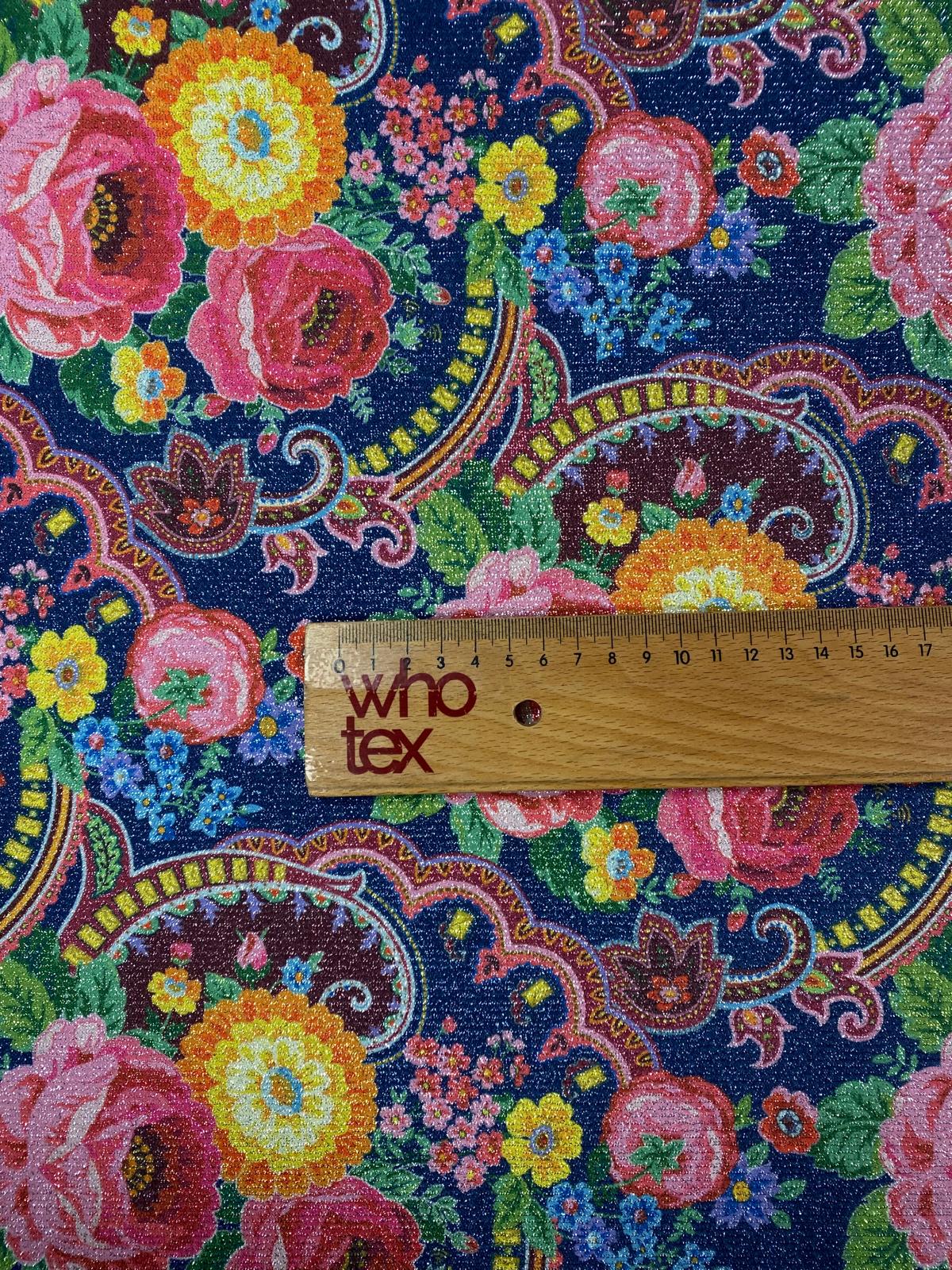 Navy Floral Lurex Fabric by the Metre - Whotex Fabrics London