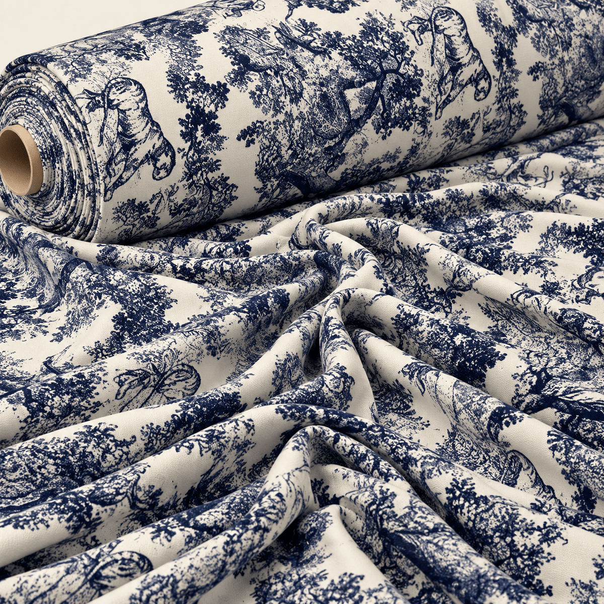 Navy Toile de Jouy Fabric by the Metre - Whotex Fabrics London