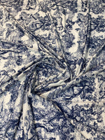 Navy Toile de Jouy Fabric by the Metre - Whotex Fabrics London