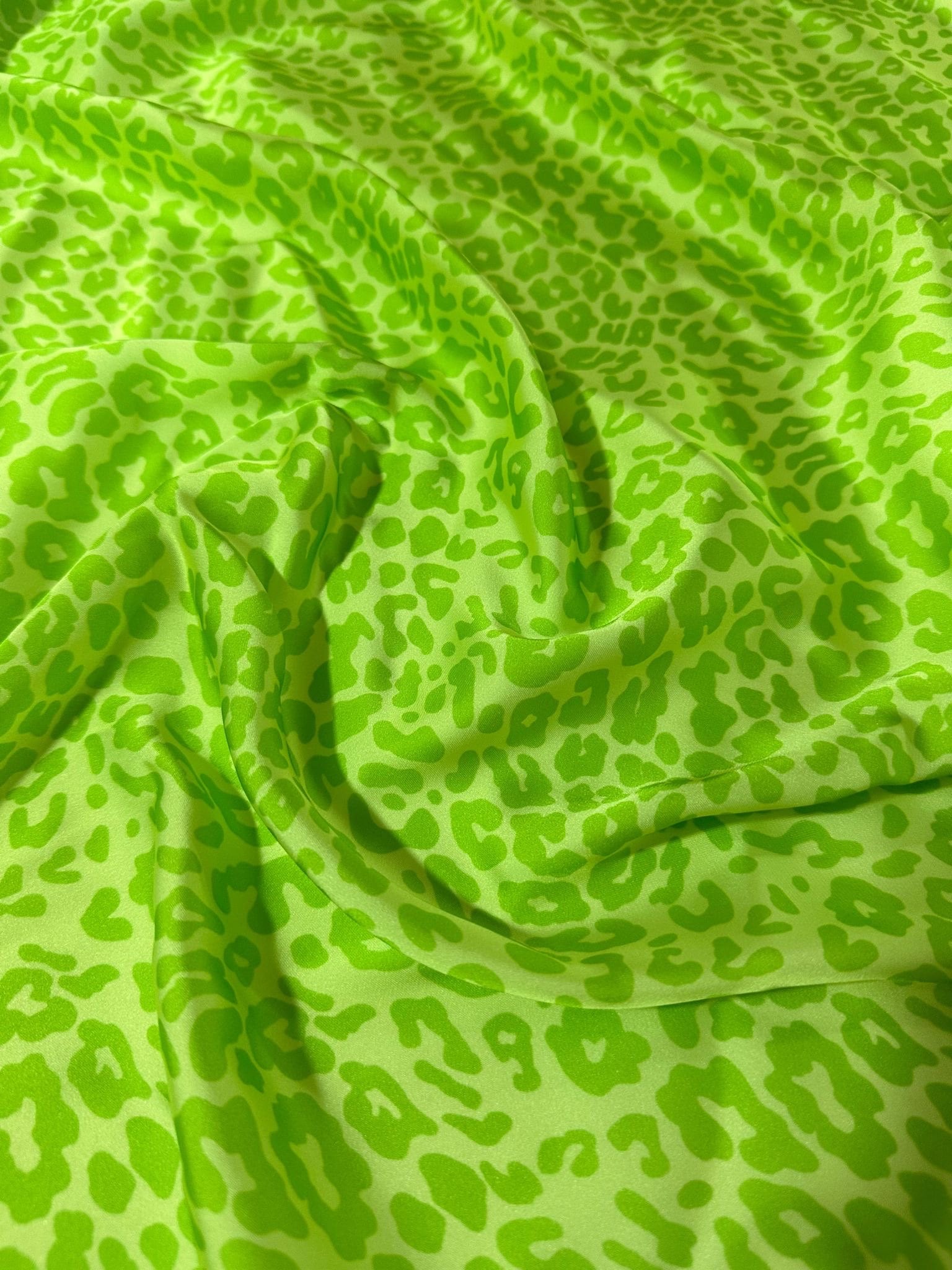 Neon Green Pattern Satin Fabric, leopard pattern fabric - Whotex