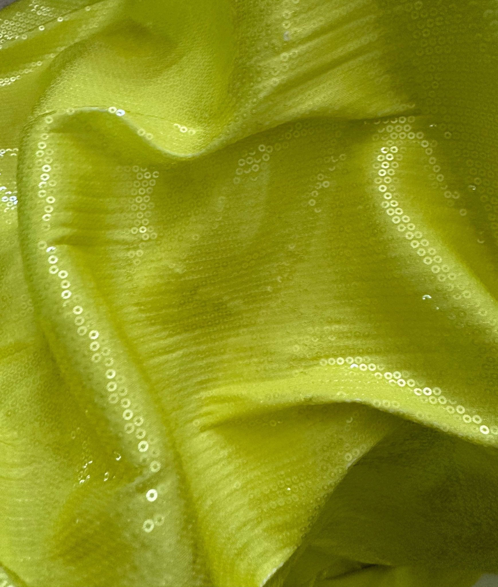 Neon Yellow color Sequin Fabric, 2 - way stretch Sequin Fabric, - Whotex