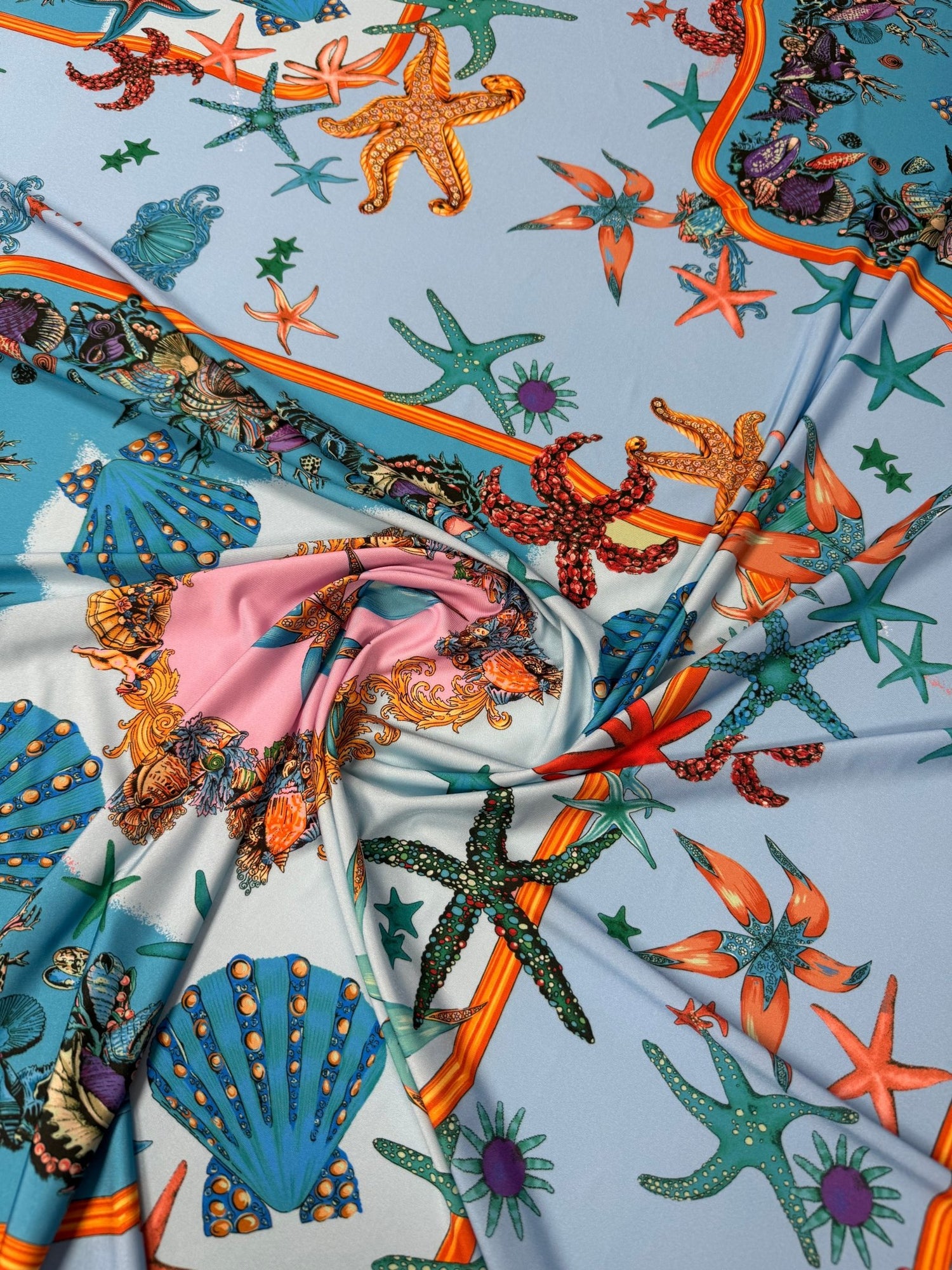 Ocean Print Spandex Fabric by the Metre - Whotex Fabrics London