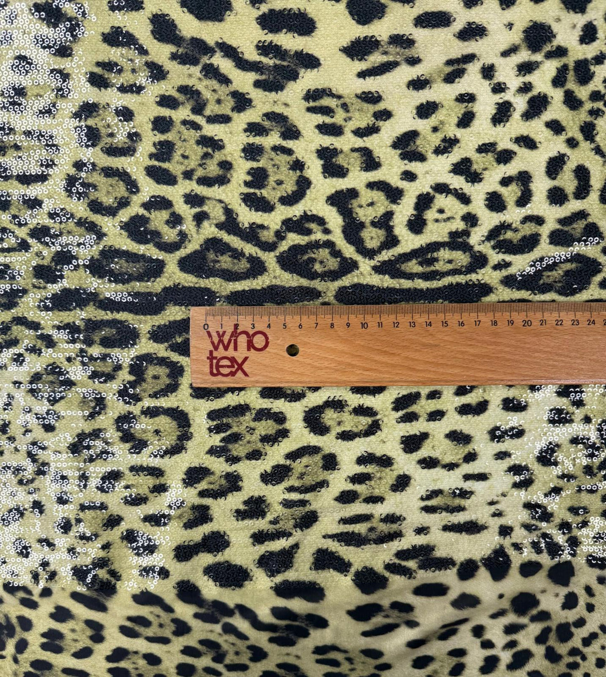 Olive Green Leopard Sequin Fabric by the Metre - Whotex Fabrics London