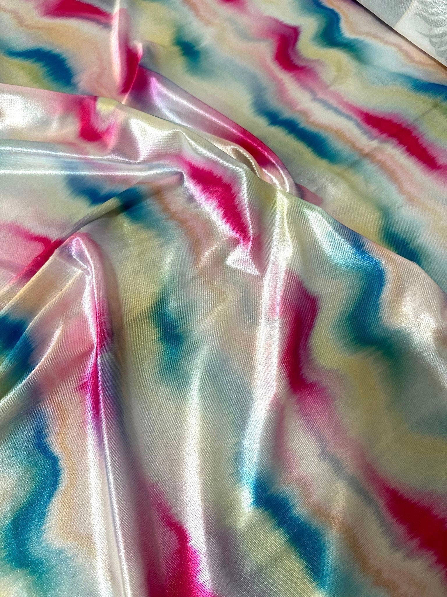 Ombre Pattern fabric,Pink Blue Soft color Fabric, Silky Satin - Silky crepe - Stretch Velvet - Whotex