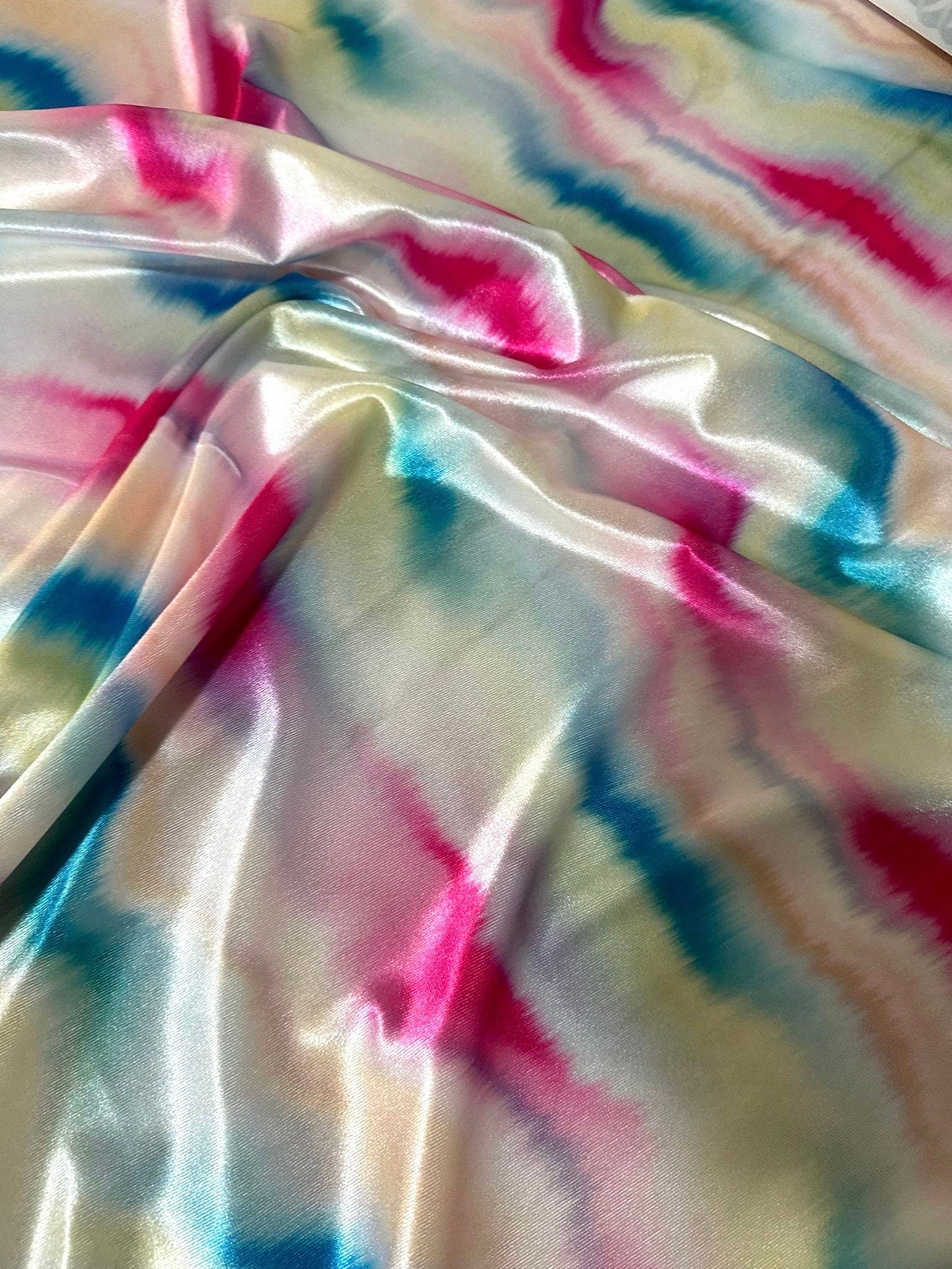 Ombre Pattern fabric,Pink Blue Soft color Fabric, Silky Satin - Silky crepe - Stretch Velvet - Whotex