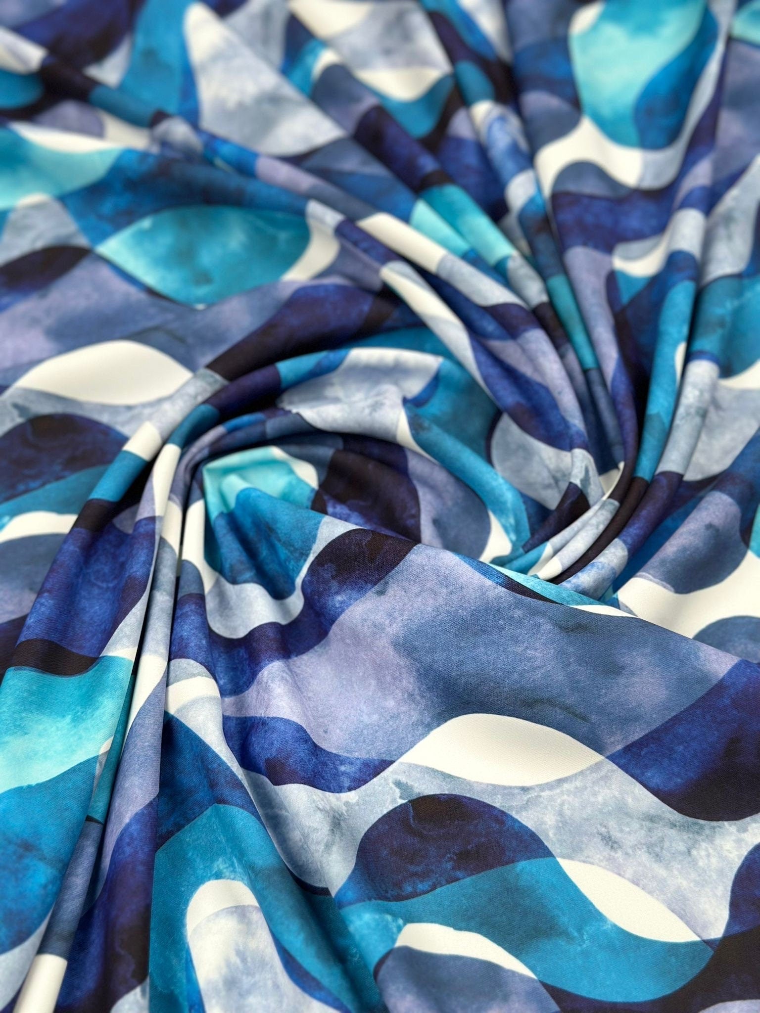 Ombre Pattern Silky Satin Fabric, Navy Blue Purple Wave Pattern Fabric, - Whotex