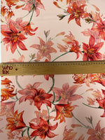 Orange and Red Lily Floral Fabric – Soft Pink Background, Summer Print - Whotex Online Fabric Store
