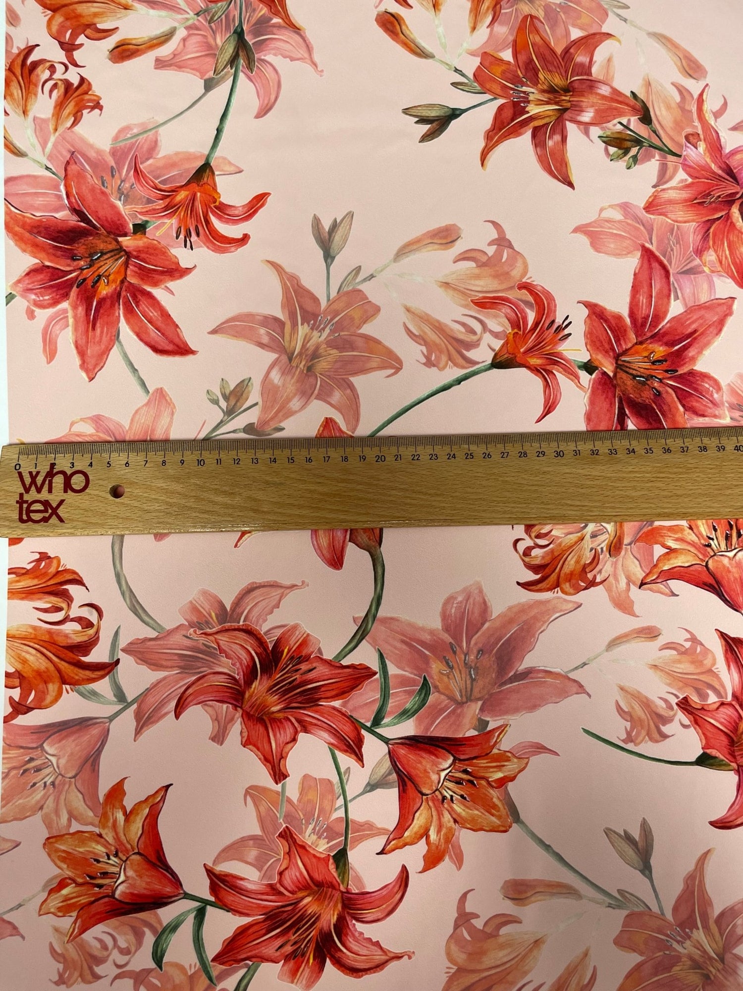 Orange and Red Lily Floral Fabric – Soft Pink Background, Summer Print - Whotex Online Fabric Store