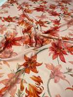 Orange and Red Lily Floral Fabric – Soft Pink Background, Summer Print - Whotex Online Fabric Store