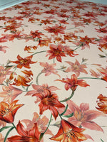 Orange and Red Lily Floral Fabric – Soft Pink Background, Summer Print - Whotex Online Fabric Store