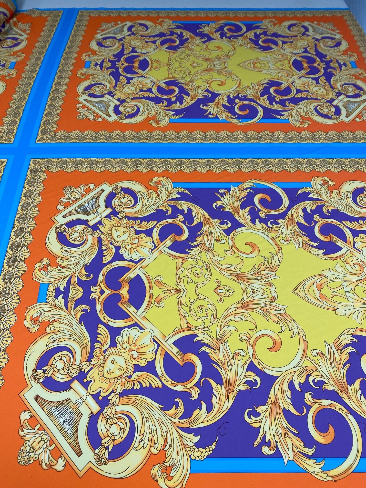 Orange & Blue Baroque Crepe Fabric by the Metre – Fashion - Whotex Online Fabric Store