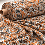 Orange & Brown Paisley Print Fabric by the Metre - Whotex Fabrics London