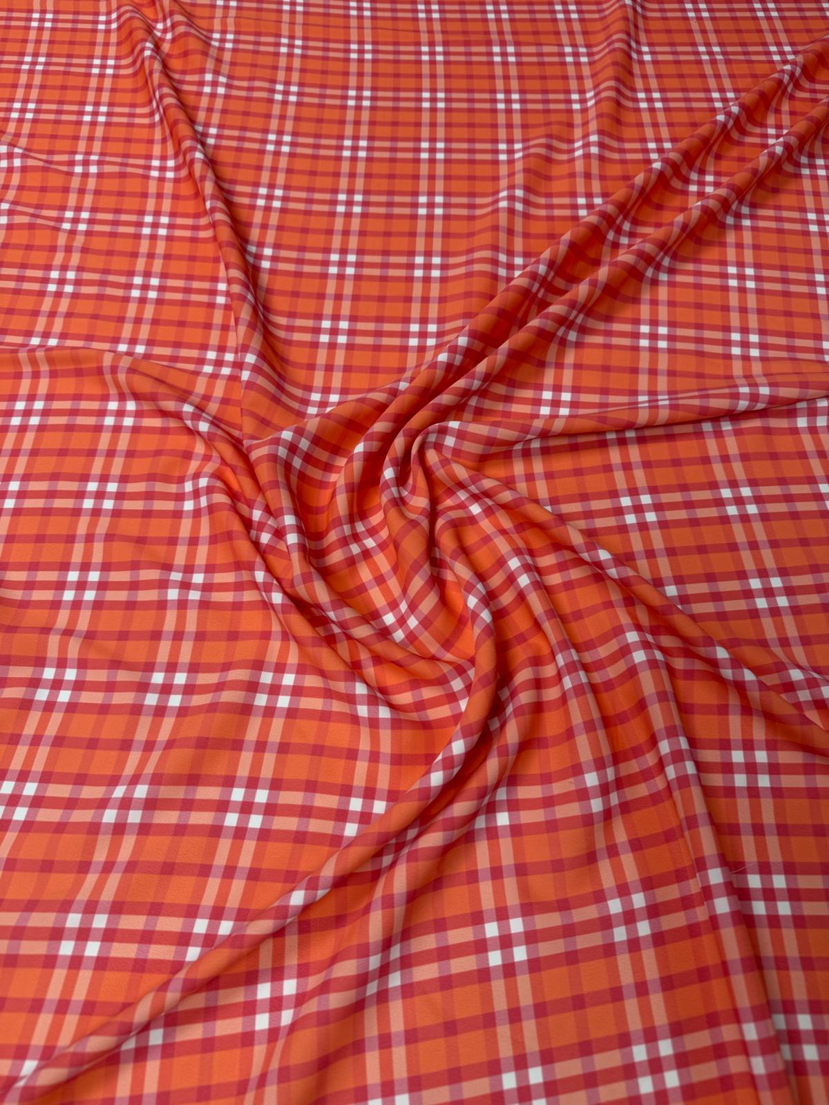 Orange Check Crepe Fabric by the Metre - Whotex Fabrics London