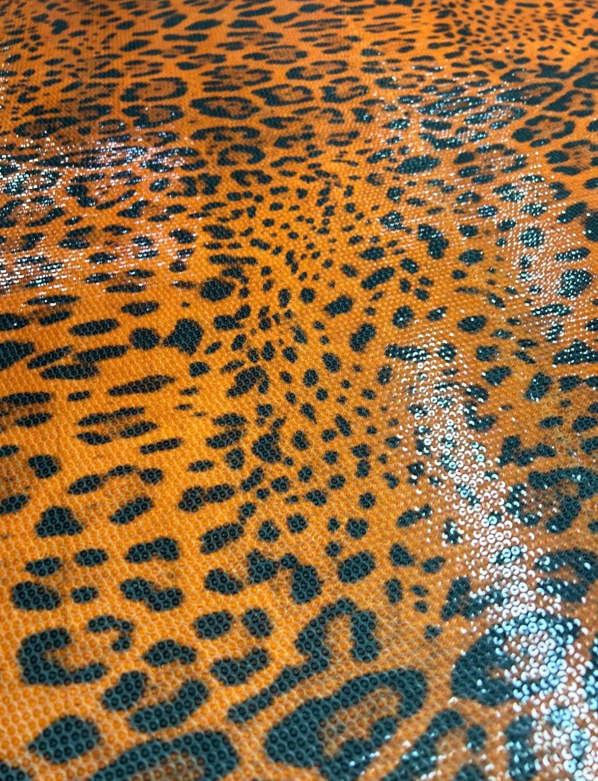 Orange Leopard Print Sequin Fabric, 2 - Way Stretch Sequin Fabric By The Yard - Whotex Online Fabric Store