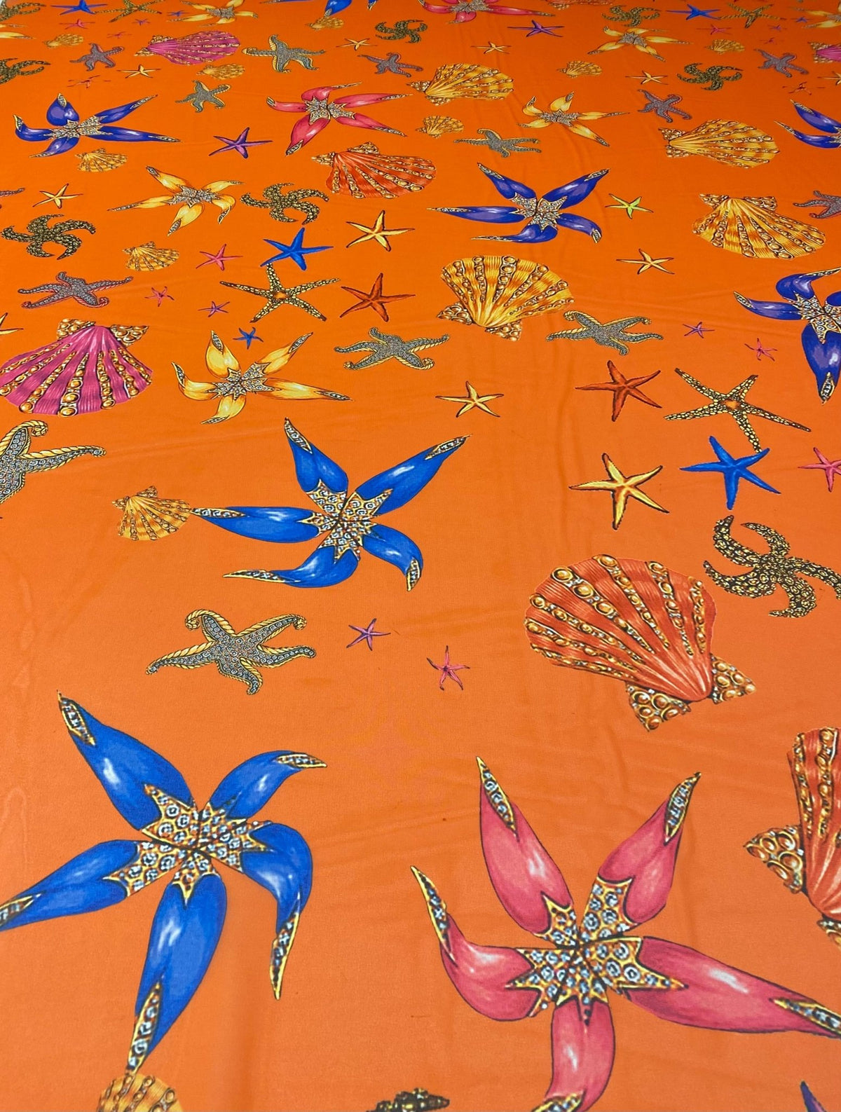 Orange Marine Print Chiffon Fabric Sold by the Metre - Whotex Fabrics London