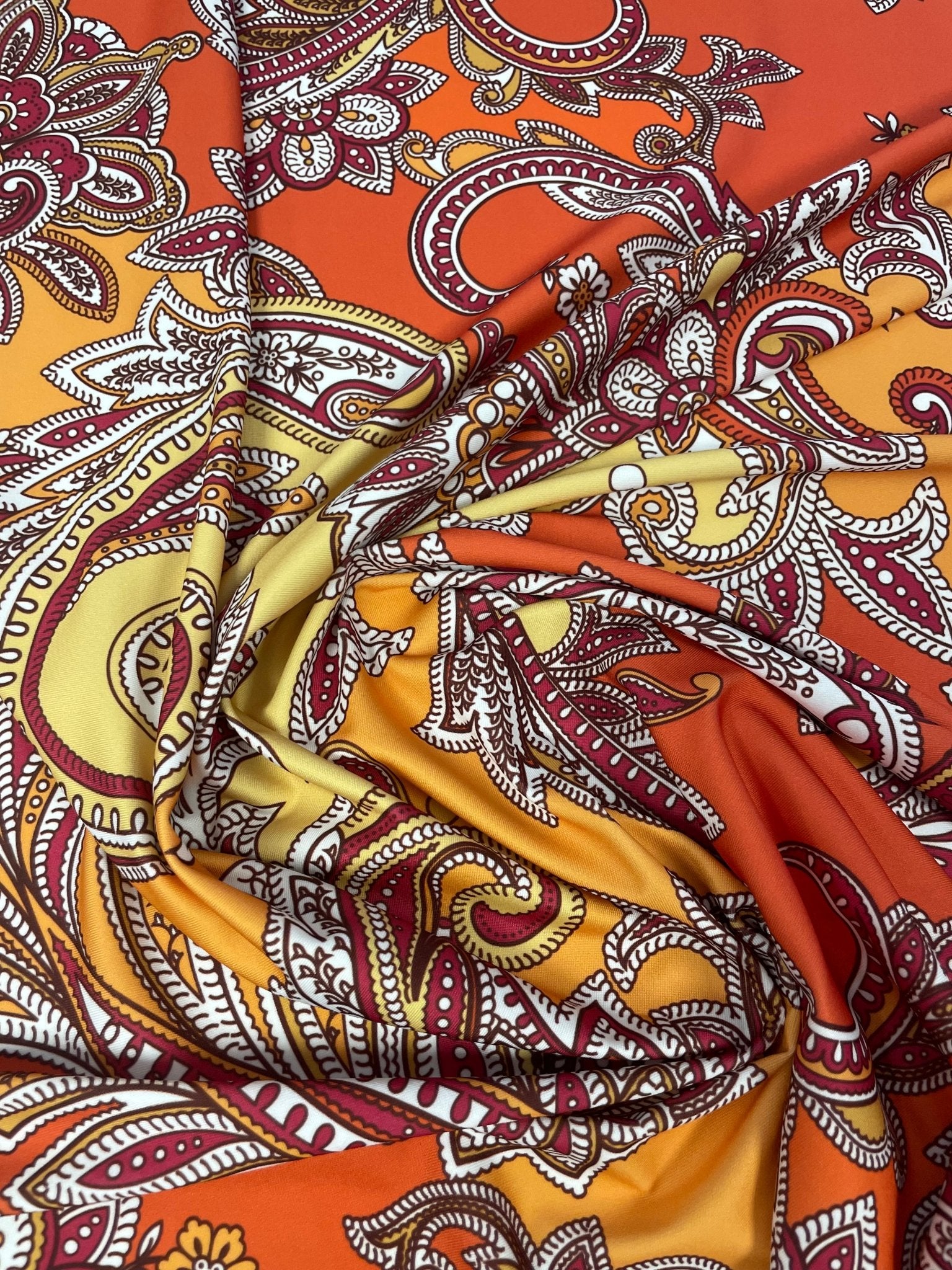 Orange & Pink Paisley Fabric by the Metre – Vibrant Design - Whotex Fabrics London