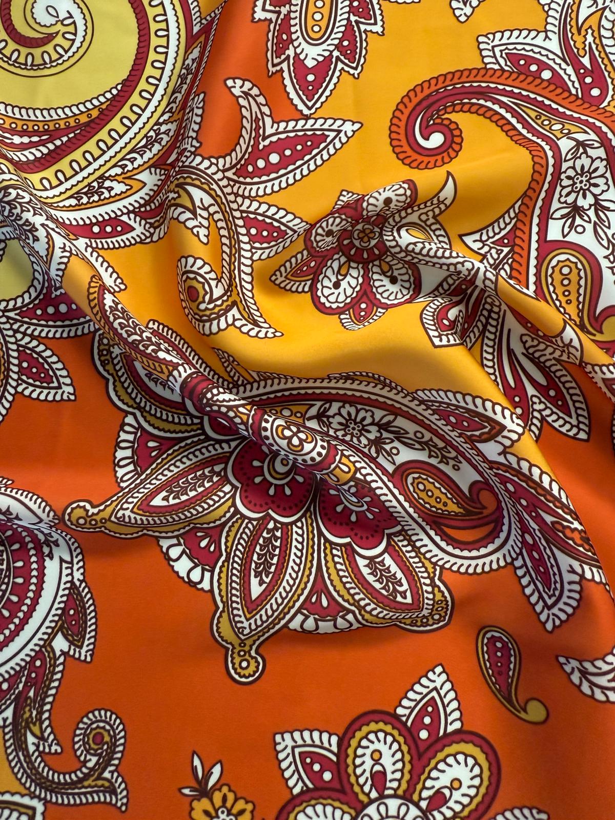 Orange & Pink Paisley Fabric by the Metre – Vibrant Design - Whotex Fabrics London
