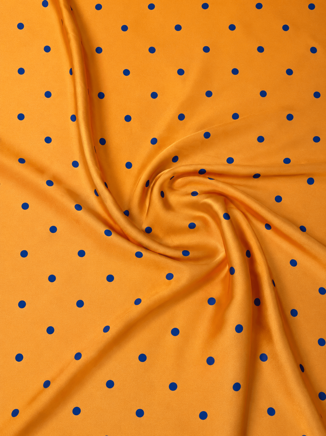 Orange with Royal Blue Polka Dot Satin Fabric by the Metre - Whotex Fabrics London